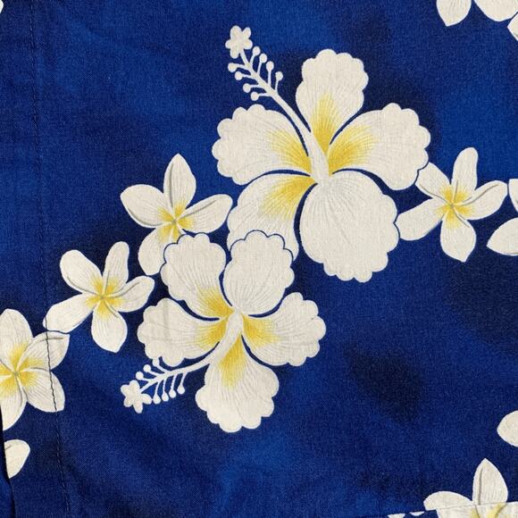 Vintage Hilo Hattie Hawaiian Shirt Blue Hibiscus Plumeria Floral Short Sleeve - Picture 7 of 10